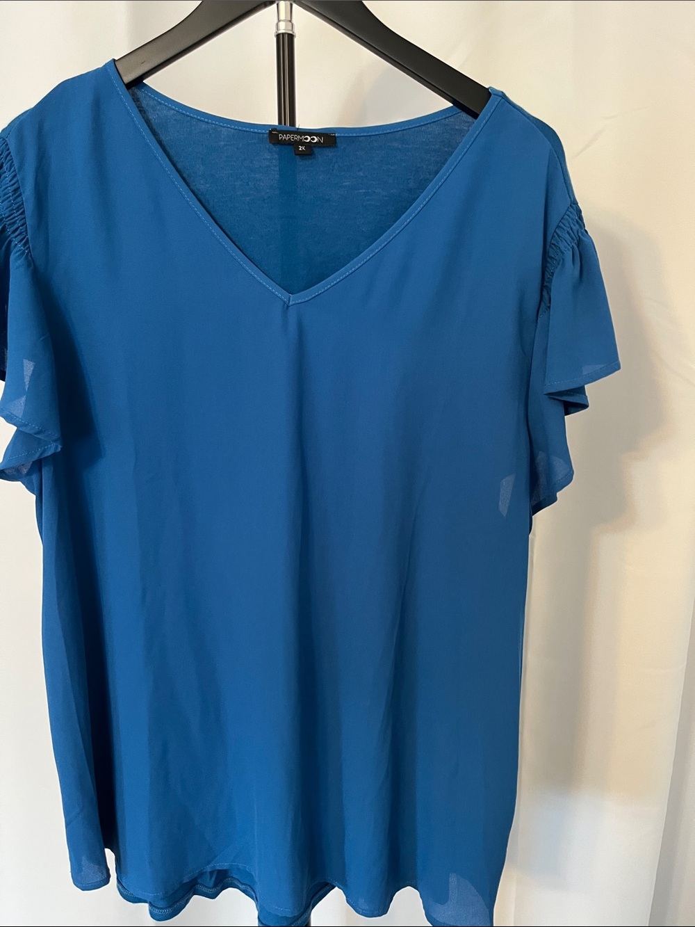 Papermoon Royal Blue V-Neck Flutter Sleeve Blouse